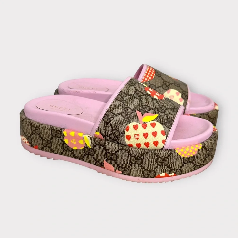 Gucci Les Pommes, designer, platform, novelty print limited edition slides
